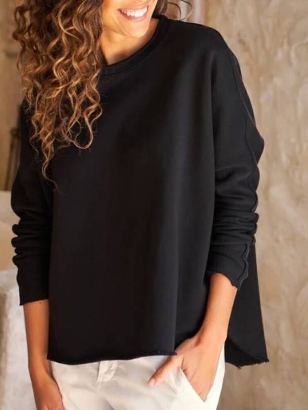 Frank & Eileen Anna Long Sleeve Capelet Sweatshirt relaxed Fit Frayed Hem